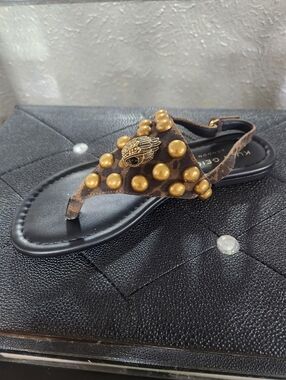 Kurr Geiger Women's Black and Brown Studded Slingback Sandals